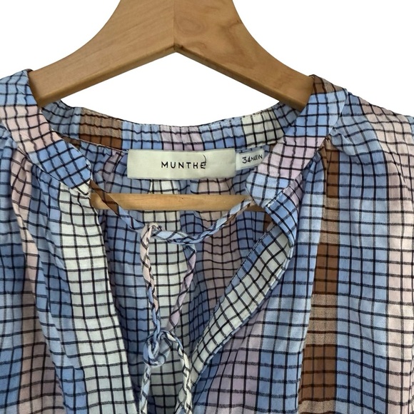 Munthe Varrel Check Ruffle Tassel Top Sz 34/XS - Picture 4 of 7